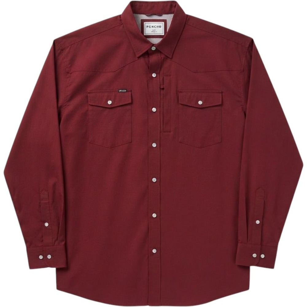 Poncho Western Shirt Mens XXL Burgundy Maroon Pearl Snap Performance Cowboy